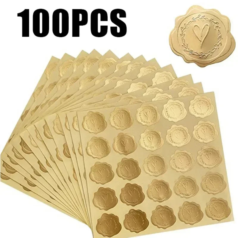 25/100Pcs Gold Embossed Heart Sticker Thank You Envelope Sealing Sticker Wedding Party Invitation Card Christmas Gift Decoration Qme