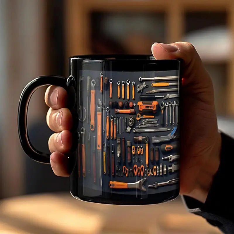 Mechanic Coffee Mug Ceramic Printed Men's Toolbox Cup Bright Colors Qme