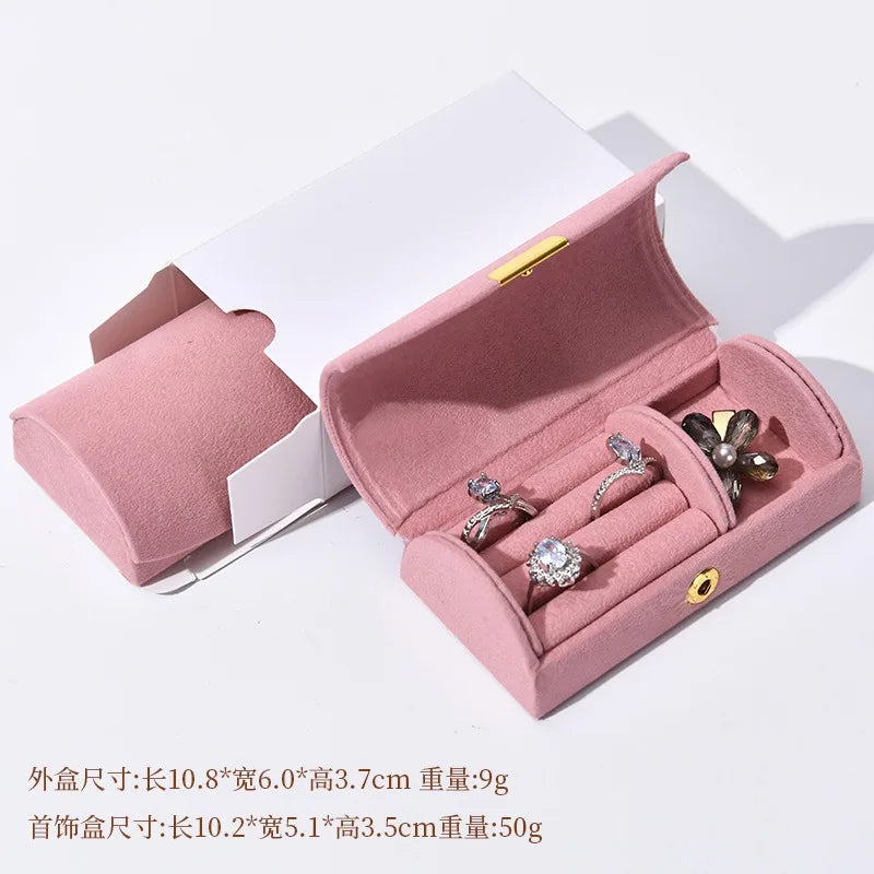 Travel Jewelry Case Portable Velvet Organizer Rings Earrings Storage Box Perfect Gift for Women, Lady and Girl Travel Essential Qme Pink