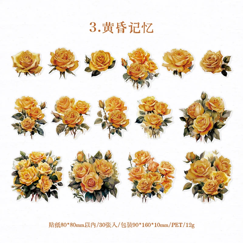 30 pcs Large size roses Stickers aesthetic Diy Stickers Aesthetic Scrapbooking Journal Deco Album Deco DIY Diary Stationery Qme C