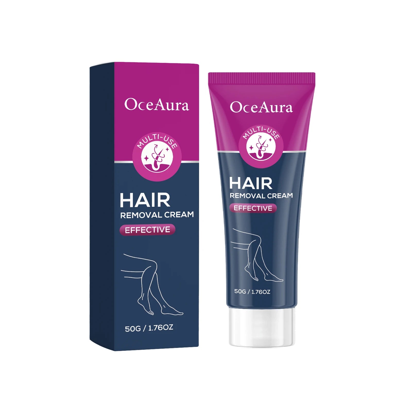 OceAura Effective Hair Removal Cream Gentle Low-Irritation Quick Cleasing Dalicate Touch Hydration Smooth Body Depilatory Cream Qme 50g