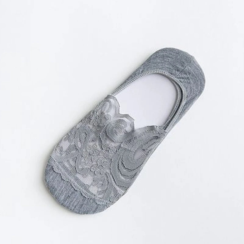 New Women Socks Slippers Non-slip Breathable Cute Lace Invisible Socks Sexy Non-slip Cool Thin Socks Fashion Black Boat Socks Qme GRAY size eur 34-42