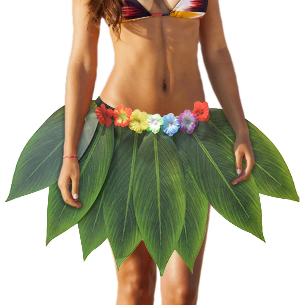 Leaves Skirt Hawaiian Green Grass Skirt Kids Dress Up for Party Girls Photo Autumn Cosplay Teens Stage Performance Halloween Qme