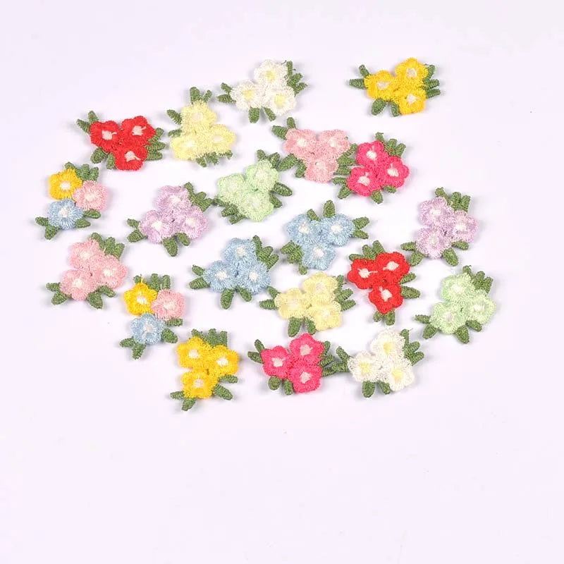 10pcs 3x2cm 3-Flower Cluster Embroidered Appliques, Handmade sewing decoration for DIY Clothes Hair Accessories No Glue cp4363 Qme