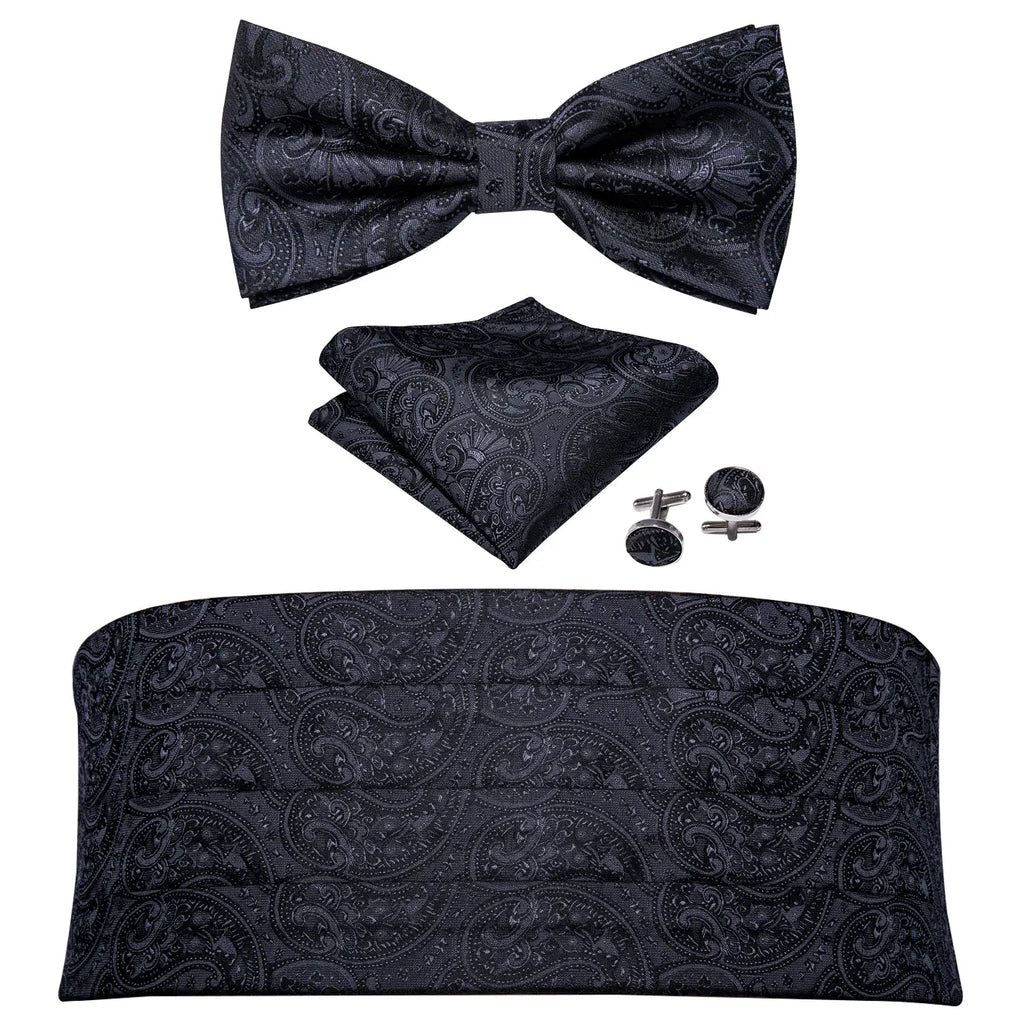 Hi-tie Mens Cummerbunds Vintage Formal Jacquard Pailey Bowtie Hanky Qme