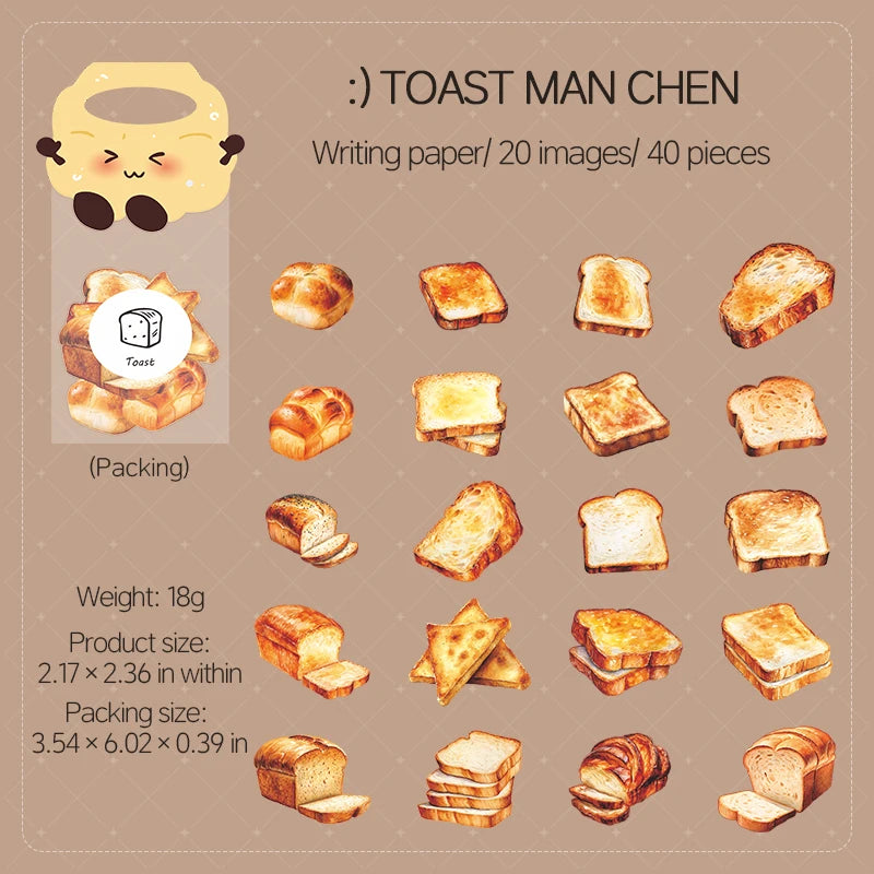 40 Sheets/Bag Food Dessert Baking Theme Stickers No White Border for Journal Scrapbook DIY Phone Case Decoration Qme 3