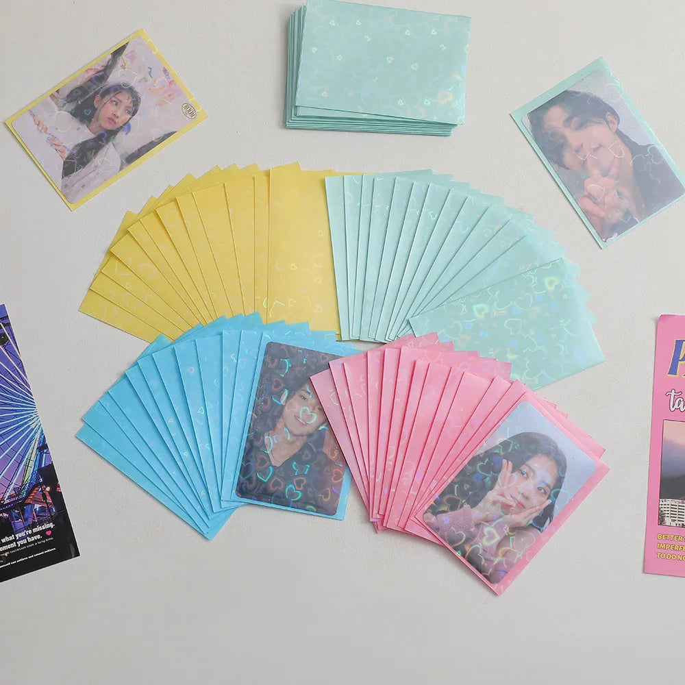 50Pcs Heart Bling Photocard Sleeves,Glitter Laser Card Protector Holder Photo Card Films Cards Protector Photo Cards Protective Qme