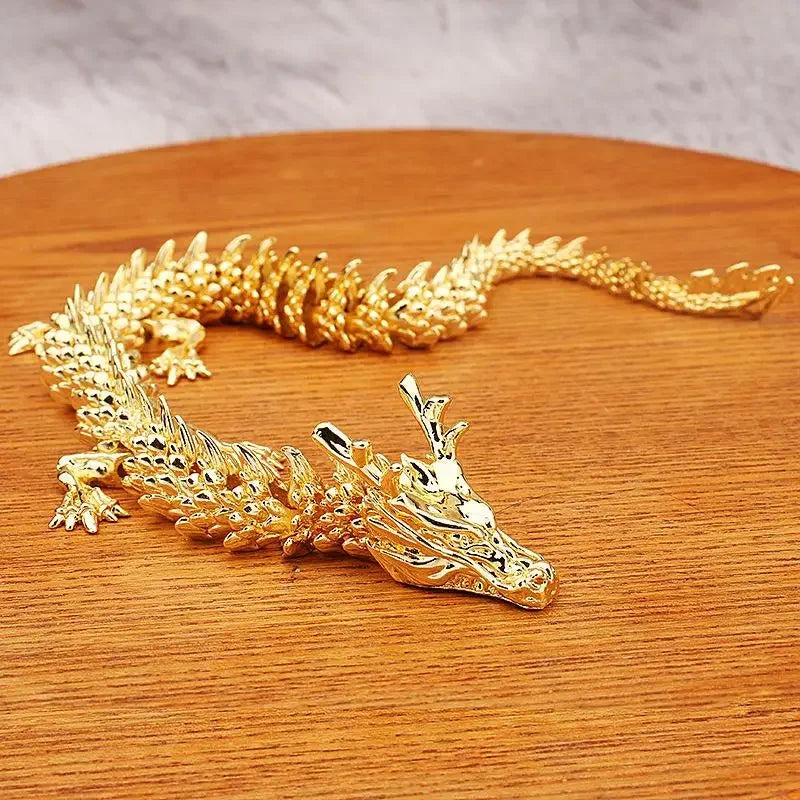 3D alloy golden dragon statue with movable limbs - home desktop decoration, symbol of power and good luck Qme