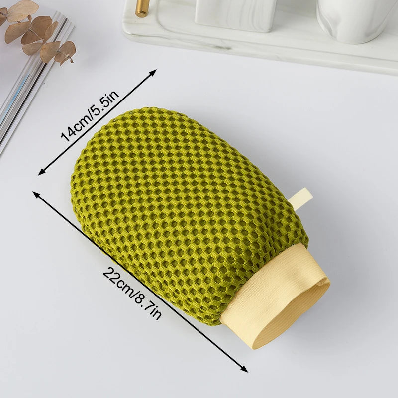 2-in-1 Bath Loofah Glove Double-sided Exfoliating Lathering Tool Soap Qme Gloves Green
