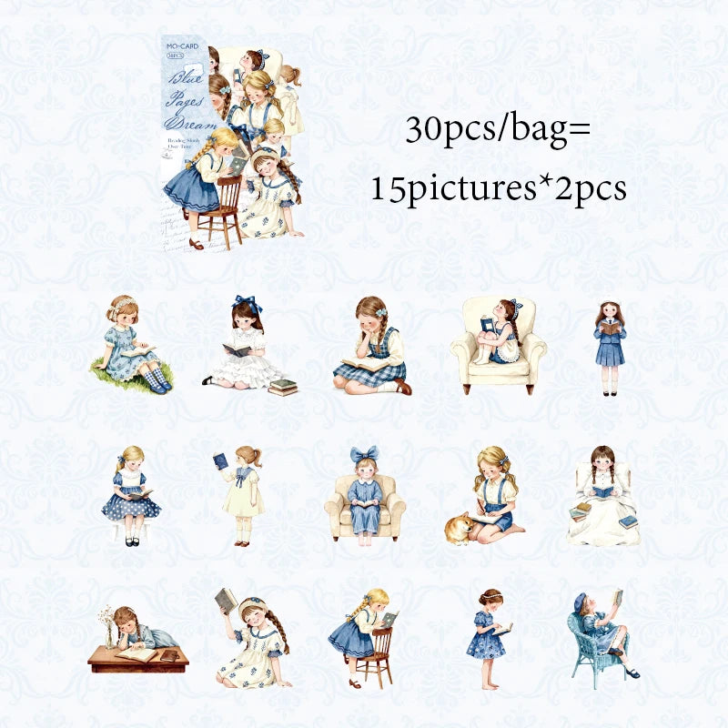 European Vintage Girl Reading Sticker Book, Artistic Decor Material for Journal Collage, High-Value Creative Supply Qme A