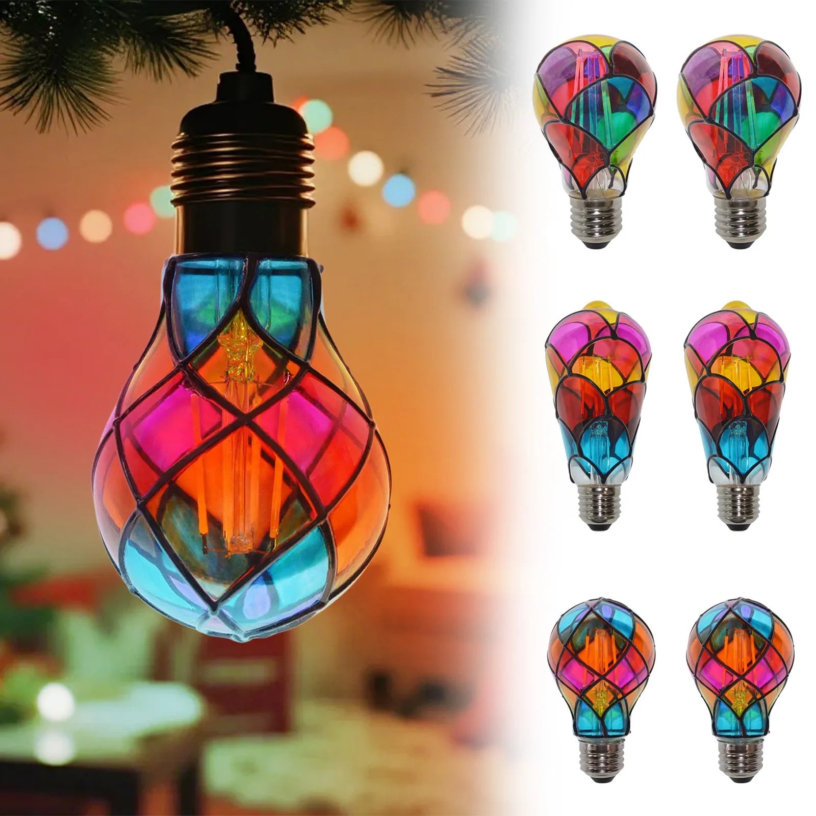 Colorful Bohemian Style Stained Glass Pendant Lights Mediterranean Lamp for Home Dining Room Bar and Patio Atomsphere Decoration Qme