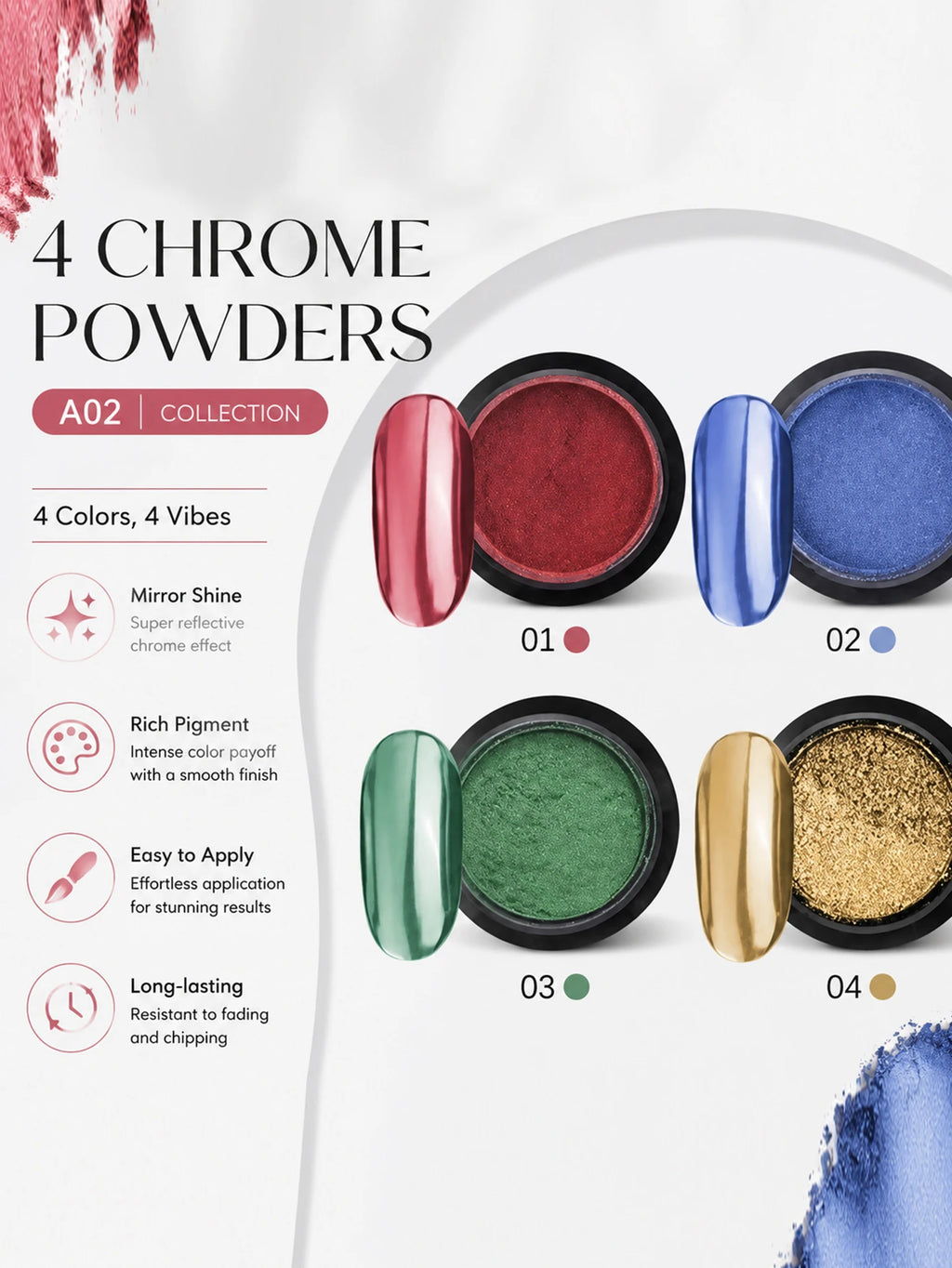 4 Colors Premium Mirror Nail Powder Metallic DIY Decorations Stone Qme 1 SET