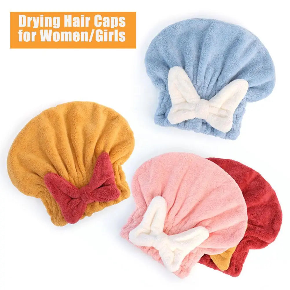Microfiber Drying Hair Caps For Women Girls Quick Dry Hair Towel Turban Hat Bathing Soft Hair Towel Wrap With Cute Butterfly Bow Qme