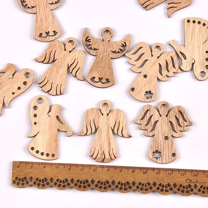 10Pcs 49.5x42.5mm Mixed Angel Pattern Natural Wood Slices Handmade Crafts DIY Hanging Oranments Home Christmas Party Decoration Qme mix 10pcs