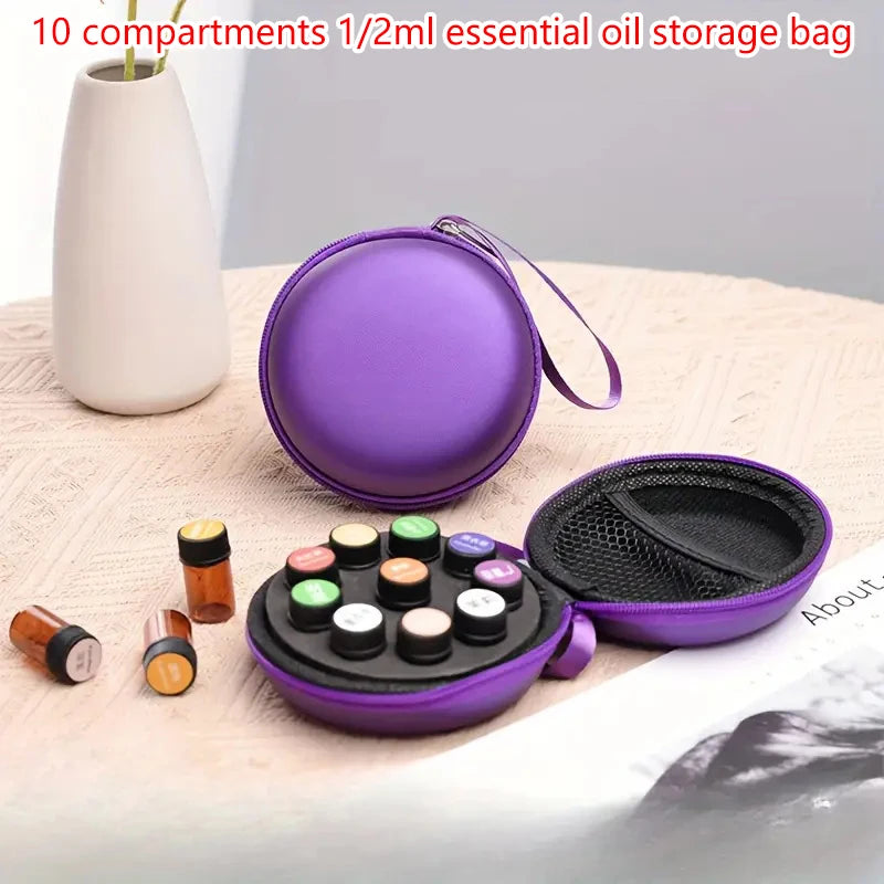 1- PU Portable Essential Oil Case 10 Bottles Perfume Bag Box Travel Qme