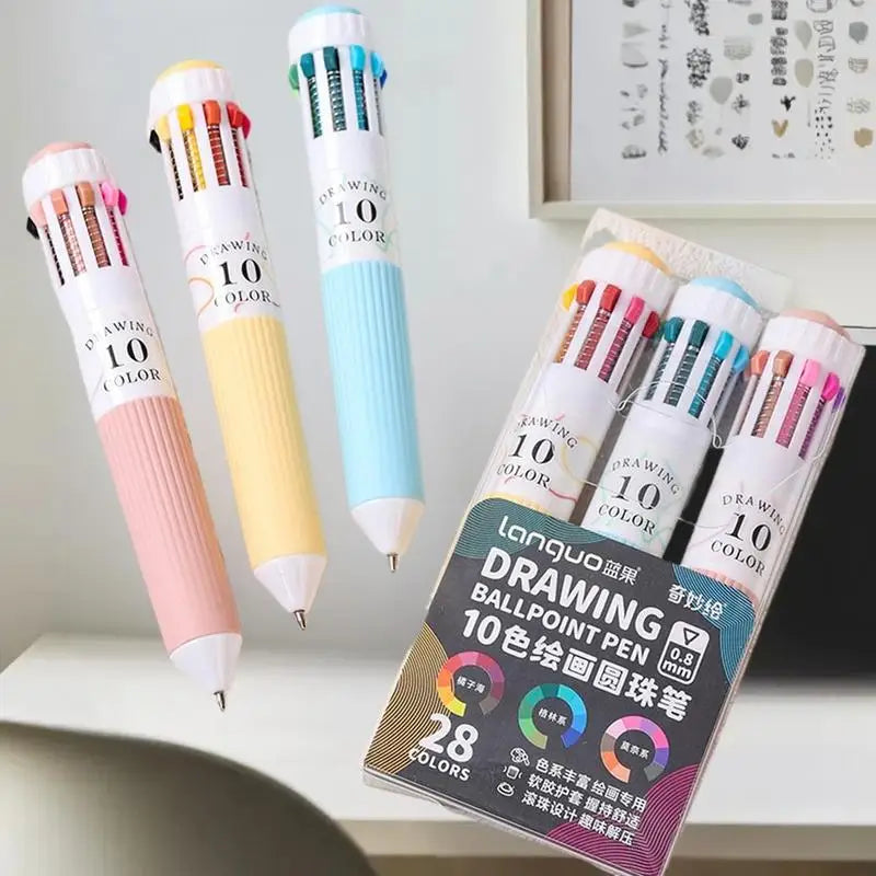 28 Ballpoint Pen Soft Grip Press Multicolor Writing Drawing School Qme