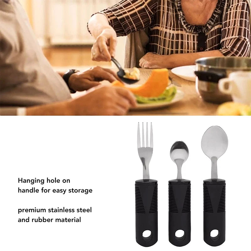 2 Stainless Steel Bendable Adaptive Cutlery Textured Handle Utensils Qme
