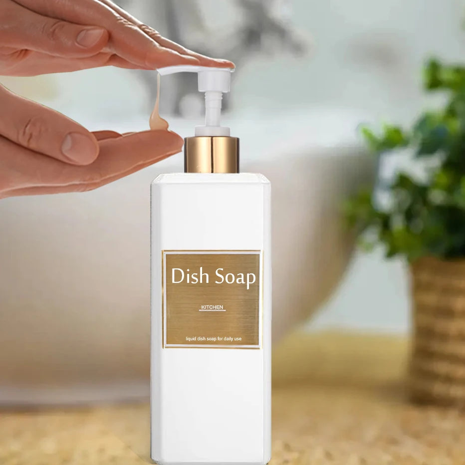 500ml/16.9oz Shampoo Dispenser Press Pump Bottle with Gold Waterproof Labels Bathroom Shampoo Conditioner Body Wash Bottles Qme