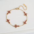 Boho Thin Style Fashion Chain Jesus Christian Stainless Steel Bracelet Women Gold Color Charm Cross Bracelet Girls Jewelry Gift Qme Red