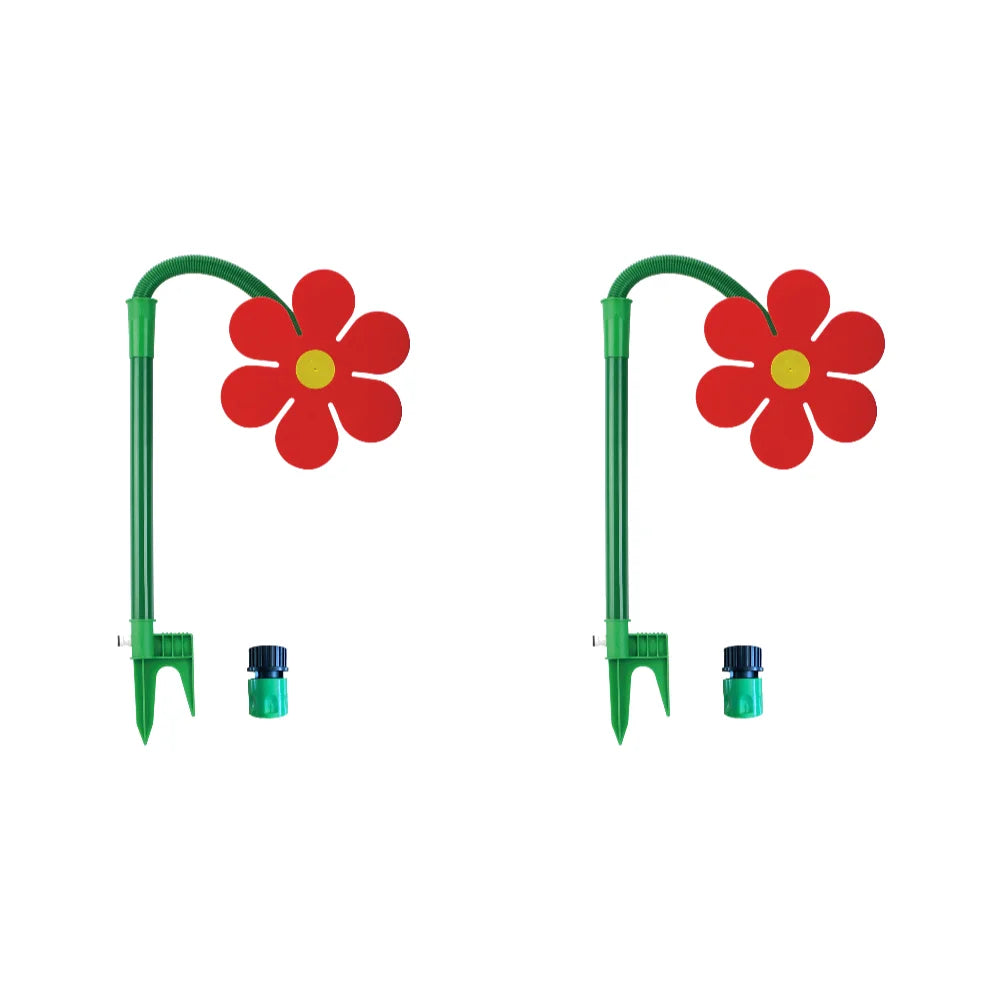 NEW Crazy Spin Sprinkler Flower Shape Dancing Daisy Sprinklers 360 Rotating Water Spray for Yard Lawn Watering Garden Decor Qme 2PCS Red