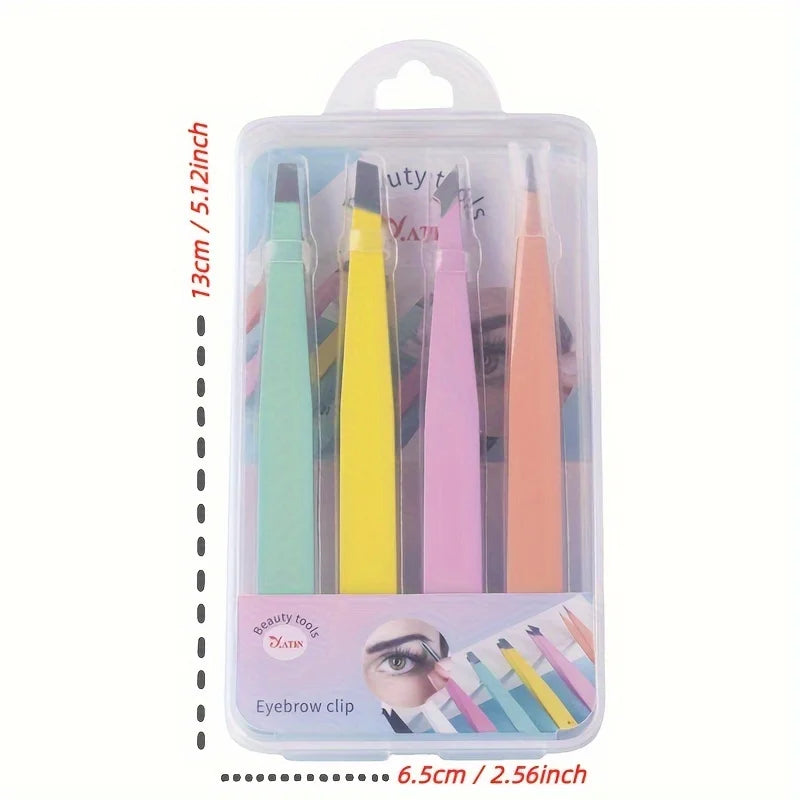 4Pcs Stainless Steel High-Quality Eyebrow Tweezer, Multifunctional Slanted Brow Clips for Fine Hairs Removal Qme