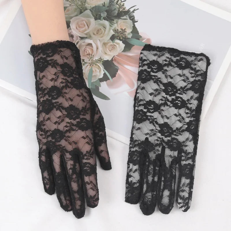 Women Lace Short Tulle Black Summer Uv-proof Driving Gloves Female Qme