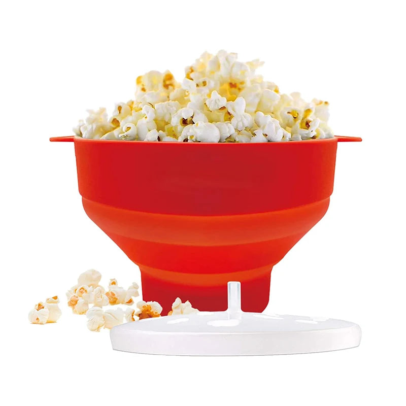 Kitchen Microwave Popcorn Bowl Bucket Silicone DIY Maker Lid Chips Qme