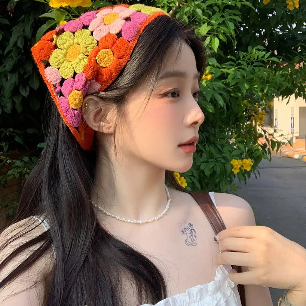 Cute Hair Band Knitted Headband Floral Bohemian Women Scarf Girl Qme