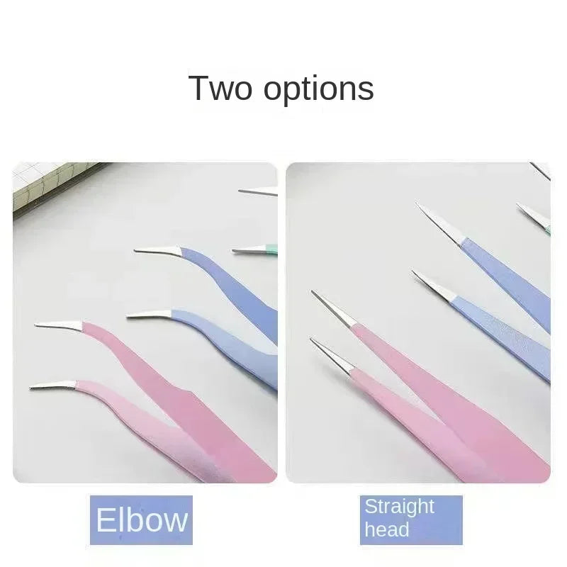 Stainless Steel Colored Straight Curved Tweezers Nail Art Sticker Qme
