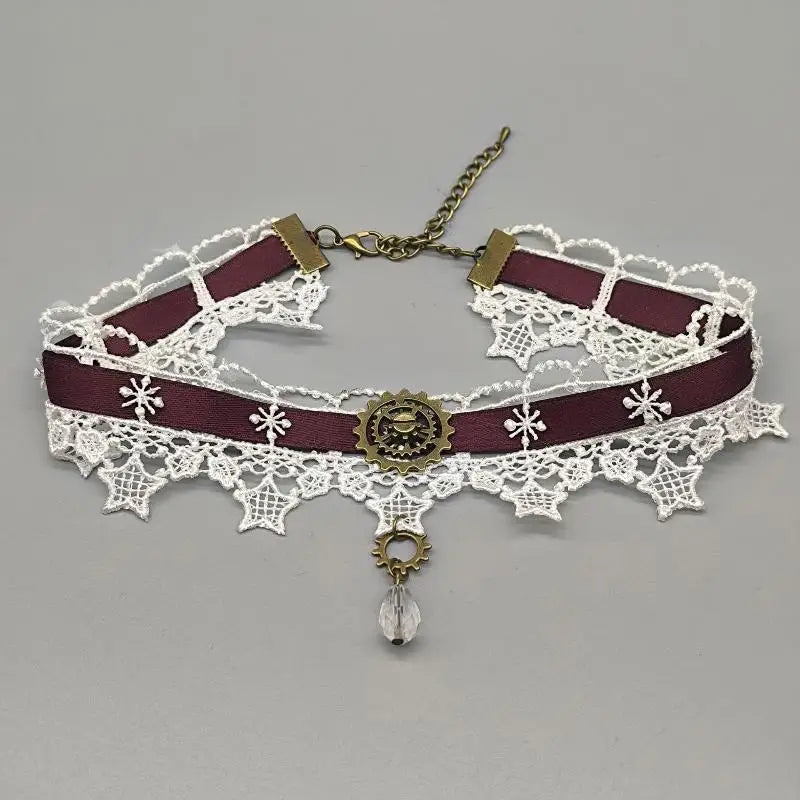 Gothic Punk Steampunk Necklace Christmas Ribbon Lace Choker Collar Necklace Qme A2