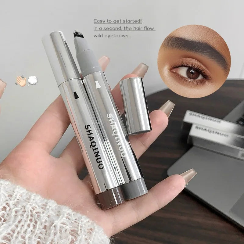 Eyebrow Pen Waterproof, Multi-Tip Design for Hair-Like Strokes, Natural Wild Brows Makeup, Smudge-Proof & Long Wearing, 2 Colors Qme