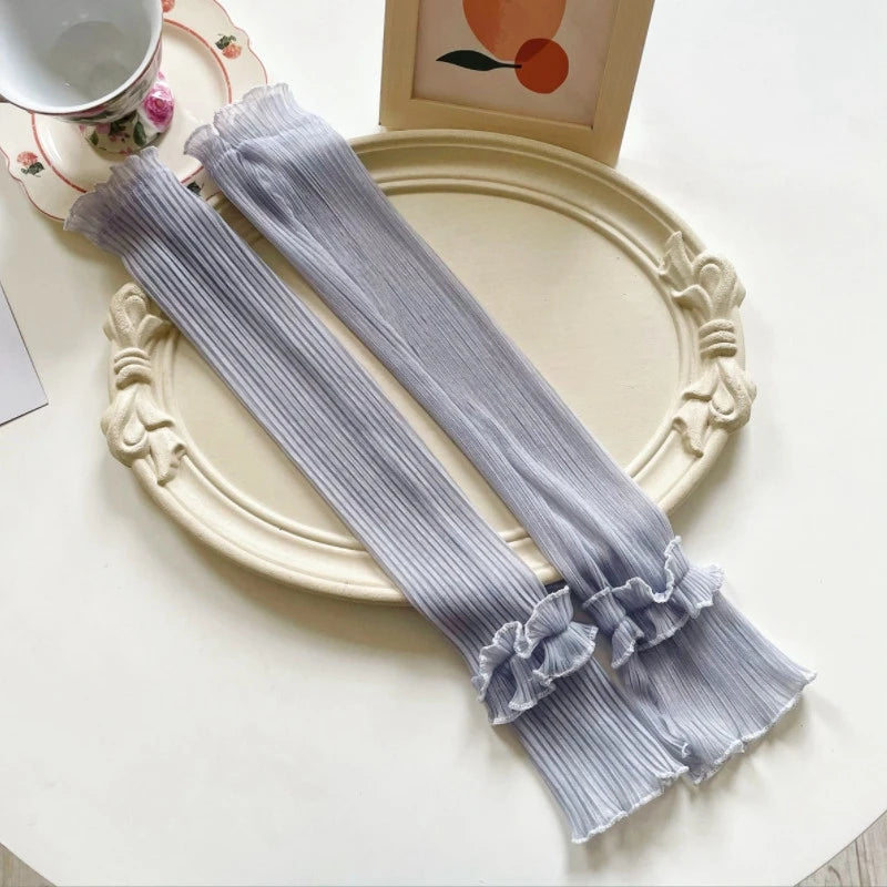 Women Long Fingerless Gloves Summer Sun Protection Lady Thin Lace Qme GRAY One Size