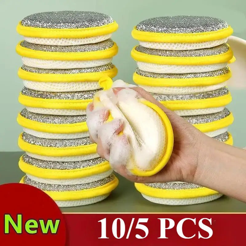5 Double-sided Dishwashing Sponge Pot Scouring Pad Home Kitchen Qme