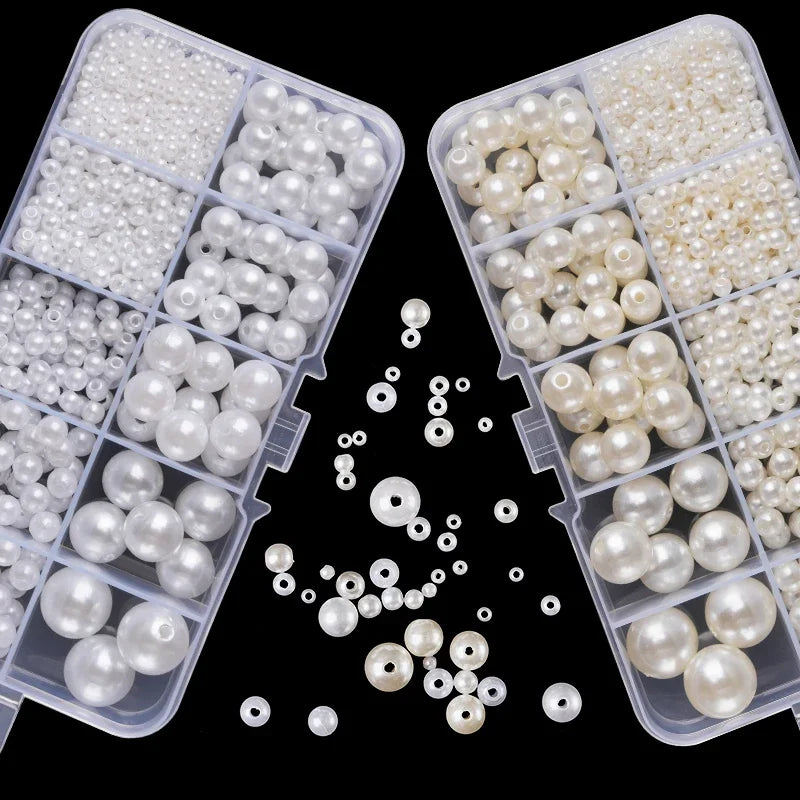 800pcs Artificial Faux Pearl Resin Beads Kit Round Pearl Beads Loose Bracelet Pearls With Hole For DIY Craft Necklaces Jewelry Qme