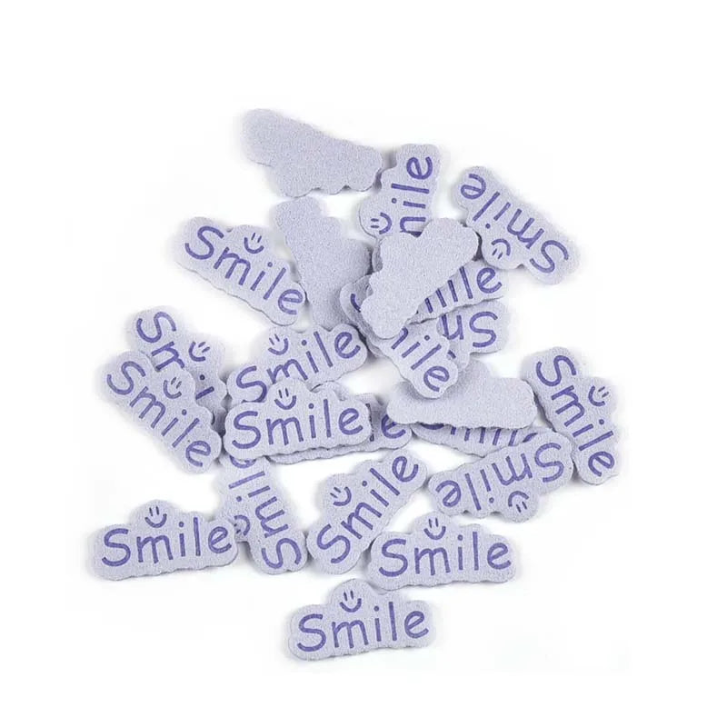 30pcs 14.5x29mm Smile Letter Embossed Leather Labels For Clothes Sewing Accessories DIY Bag Kid Garment Craft Handmade Tag C3707 Qme 5