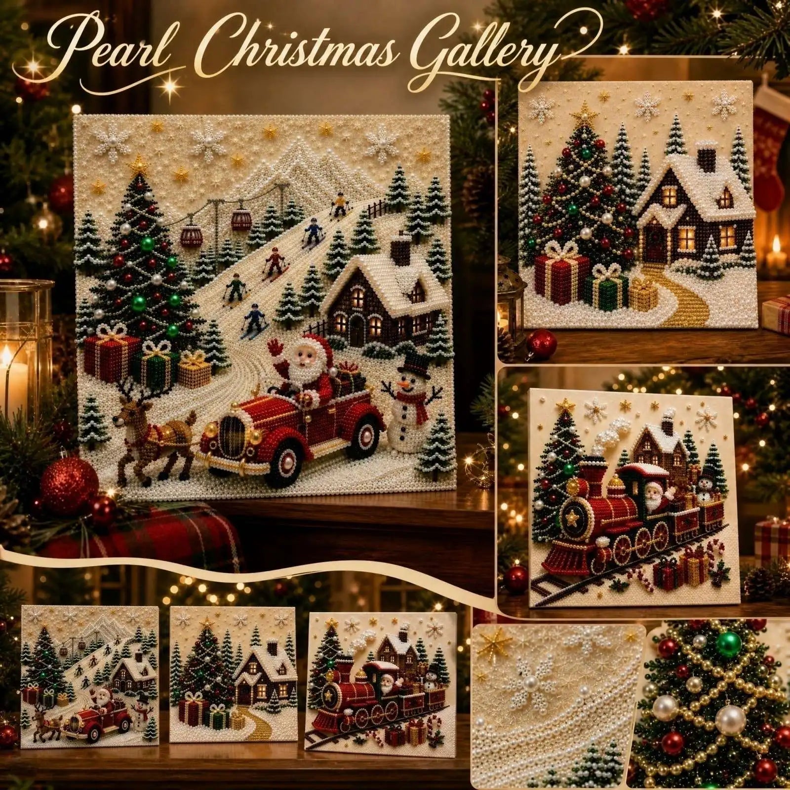Vintage Christmas Scene Bead Painting Supplies with Step-by-Step Instructions DIY Pearl Christmas Home Wall Decor Sperical Gift Qme