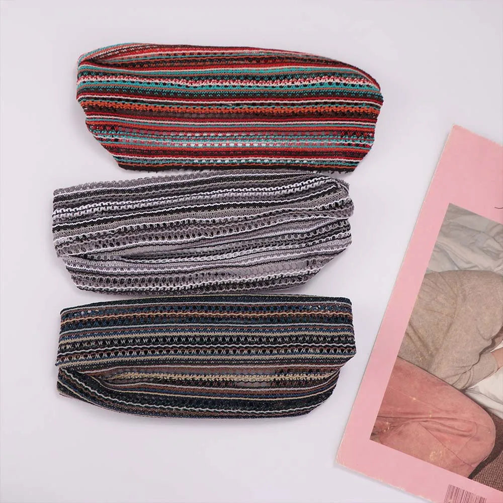 Retro Pearl Women Head Wraps Multicolor Wide-brimmed Turban Headband Qme