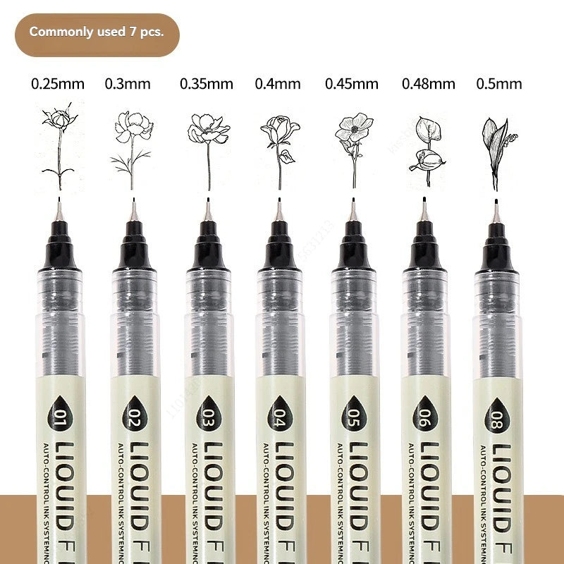 12 Tibs Black Pen Fine Line Sketching Marker Different Tips Fineliner Drawing Pens Manga Art Marker Calligraphy Set Supplies Qme Commonly used 7 Pcs