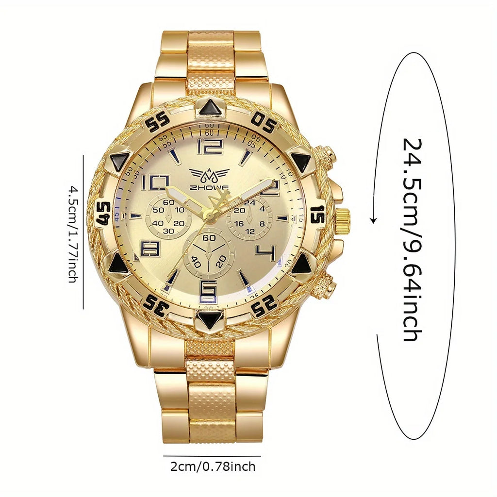 5pcs men's stainless steel strap fashionable business style quartz watch set, suitable for daily decoration and holiday gifts Qme