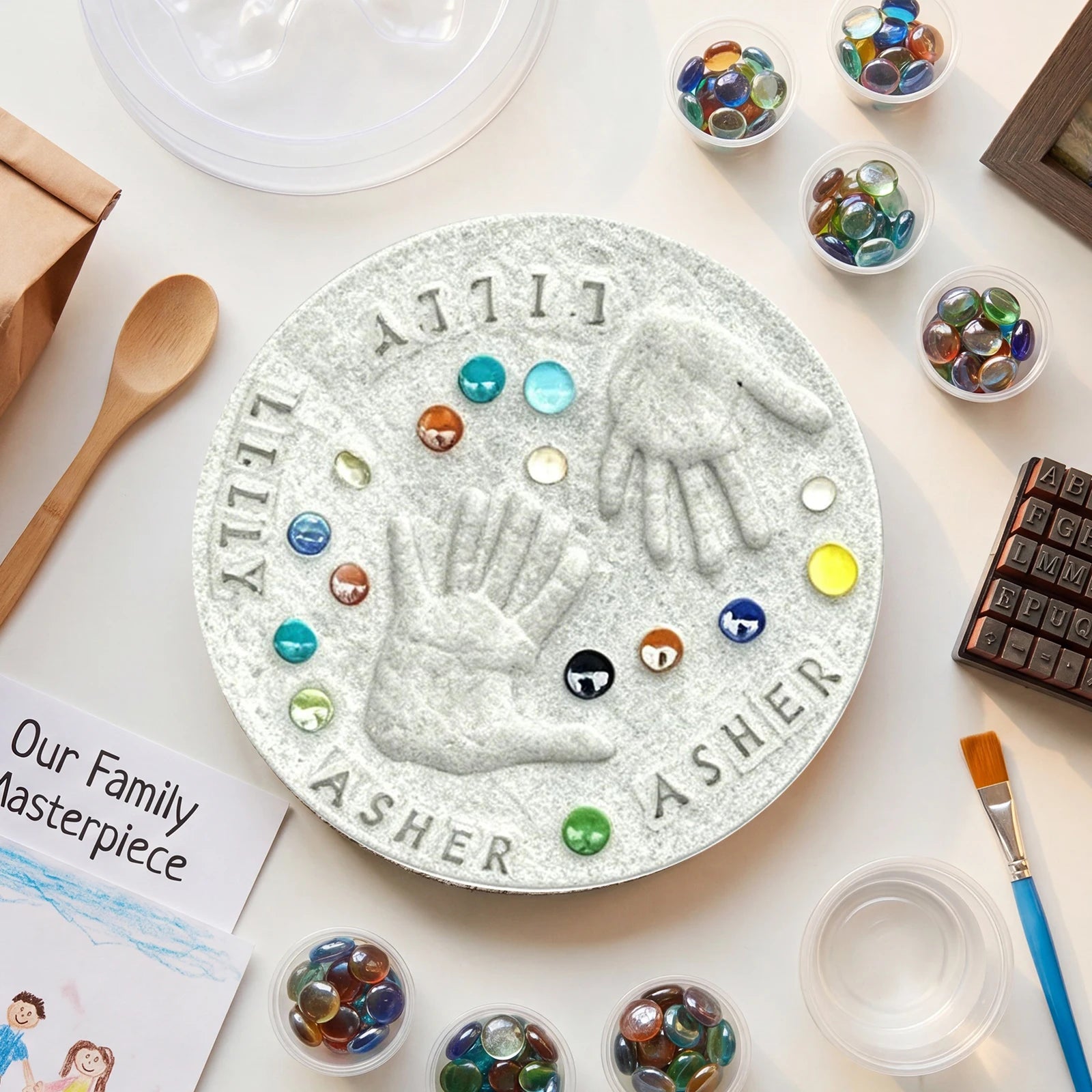 Large DIY Handprint Stepping Stone Kit Family Keepsake Craft Gift for Mothers Day New Mom Gifts and Baby Showers Qme