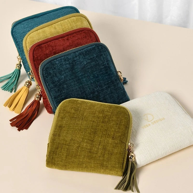 Tassel Jewelry Organizer Bag Portable Travel Case with Metal Zipper for Bracelets Jade Bangles Necklaces Rings Storage Pouch Qme