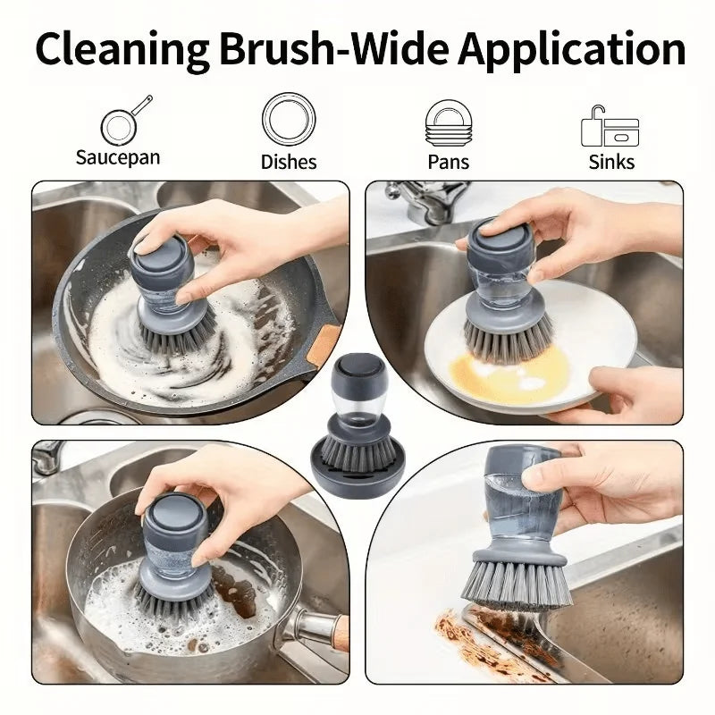 Dishwashing Brush With Soap Dispenser, Kitchen Scrub Brush Suitable For Dishes, Pans, Sinks, Cleaning With Holder Set Qme