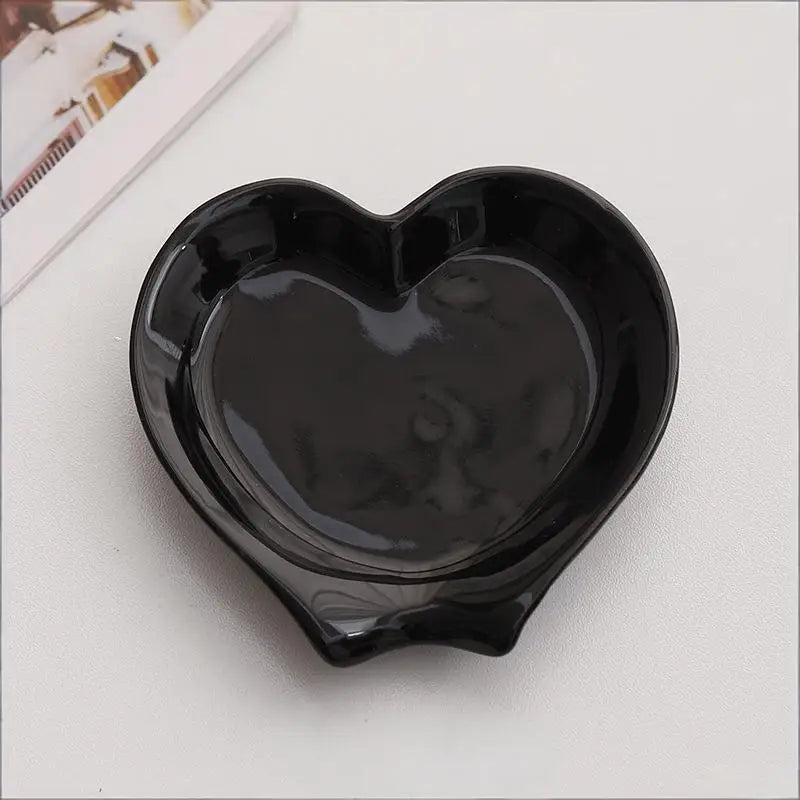 Heart Shaped Ceramic Spoon Rest Pad Coffee Holder Soup Ladle Rack Qme Black