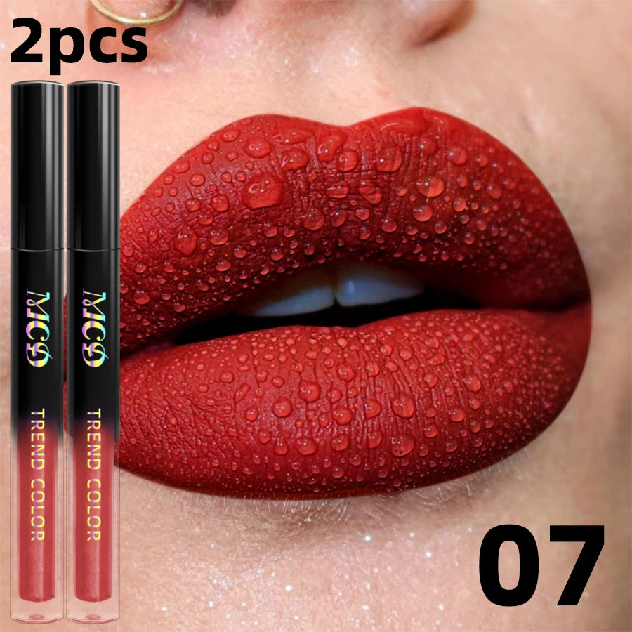 19 Colors Matte Velvet Lip Gloss Waterproof Liquid Lipstick Nude Qme M3002E 07 2pcs