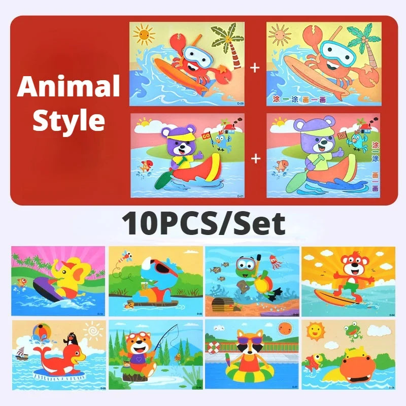 3D EVA Foam Sticker Puzzle Game DIY Cartoon Animal Craft Toys Kids Qme Animal 10 Pcs