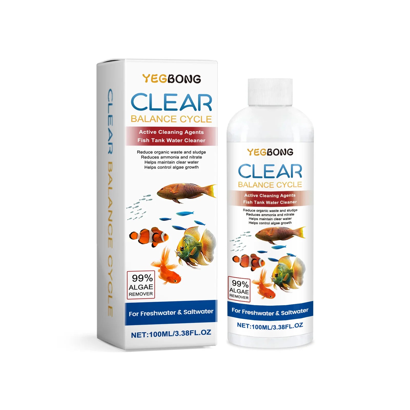 Fish Tank Water Clarifying Agent Quick Clean Stains and Sludge Control Algae Growth Water Purification Fish Tank Water Cleaner Qme 100ml Boxed