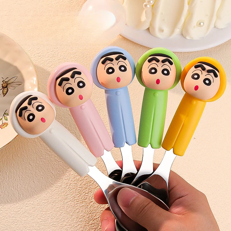 Crayon Shin-chan 304 Stainless Steel Raincoat-Shaped Spoon Cartoon-Themed Eating Spoon Baby Food Spoon Qme