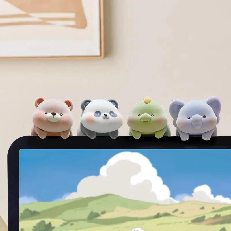 Doll Flocking Computer Monitor Decoration Panda Dog Desk Ornament Qme