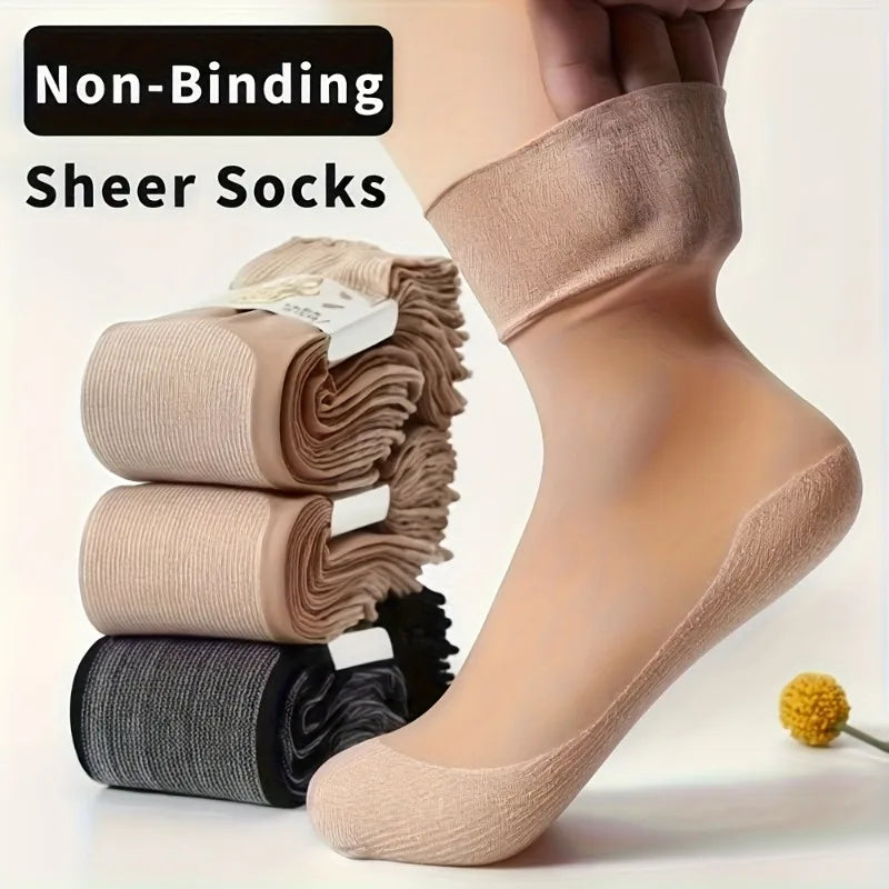 Women's Non-Binding Sheer Socks ， Thin Ankle Socks with Cotton Sole, Breathable Loose Top Socks for Summer Daily Wear Qme