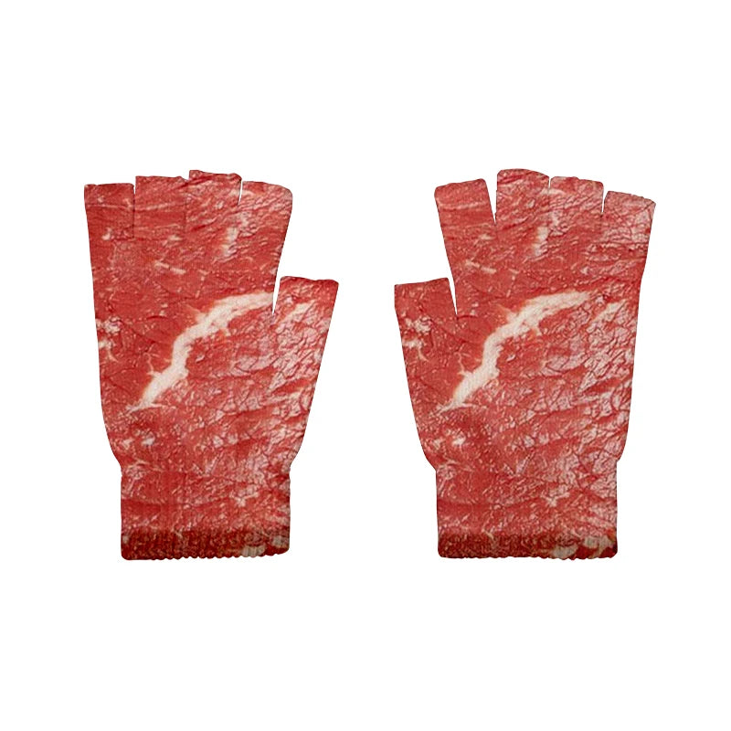 Meat Design Winter Autumn Men's Fun Pork Belly Pattern Gloves Women's Qme style9 One Size